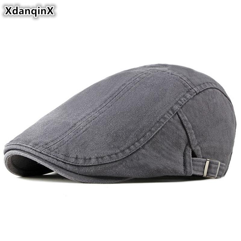 

Berets XdanqinX 100% Cotton Men's Hat Washable Simple Beret Snapback Cap British Fashion Caps Adjustable Size Male Bone Sports, Black