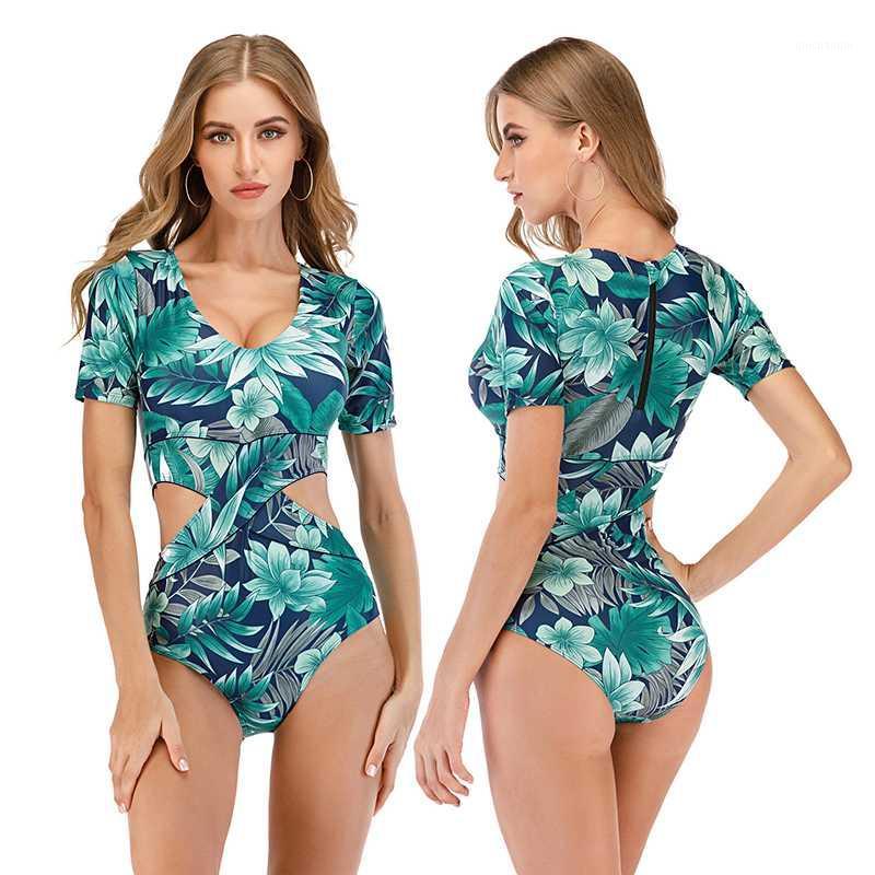 

New quick-drying high-elastic diving suit back zipper diving suit female one-piece short-sleeved surfing swimsuit swimwear1