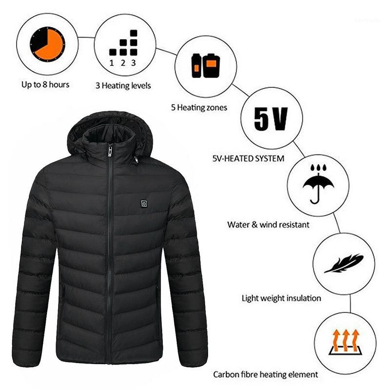 

Waterproof Adjustable USB Electric Heated Outwear Outdoor Skiing Temperature Coats Winter Warm Hiking Mountaineering Cotton Coat1, Black