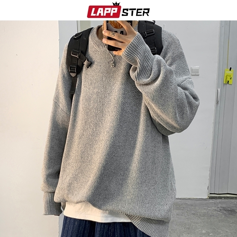 

LAPPSTER Streetwear Mens Solid Warm Knitted Sweaters Pullover Men Vintage Black Winter Sweater Couple Hip Hop Wool Sweater 201119, Blue