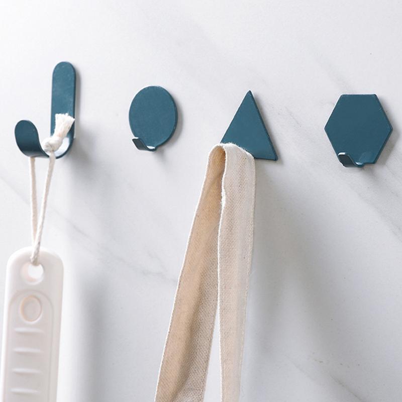 

8pcs Nordic Style Glue Hook Geometric Iron Clothes Hanger Free Punching Bathroom Seamless Hook Key Holder Home Decoration