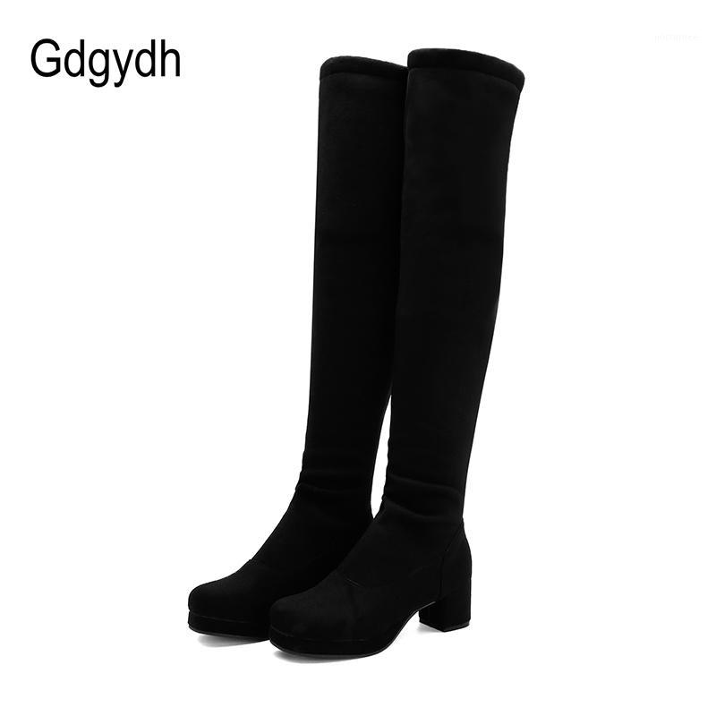

Gdgydh Black Thigh High Boots For Plus Size Women Faux Suede Slim Over The Knee Boots Winter Thick Heel Stretch Fabric Hot Sale1, Black pu