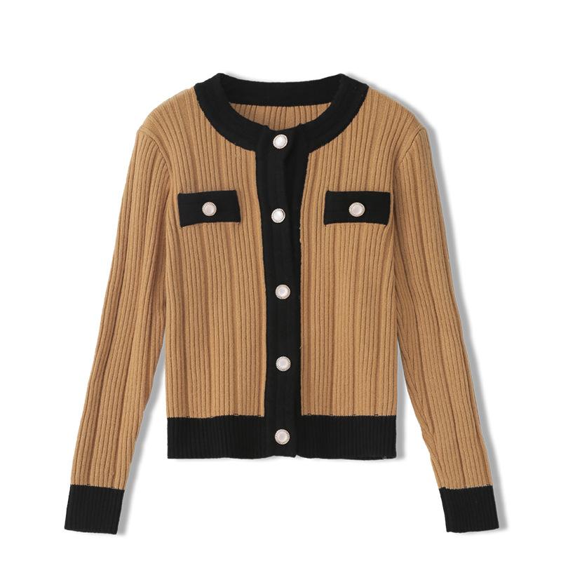 

Short Style Autumn Pocket Women Sweater Knitted High Quality O-neck Long Sleeve Slim Button Pearl Office Lady Cardigans Outwear, Xam404b