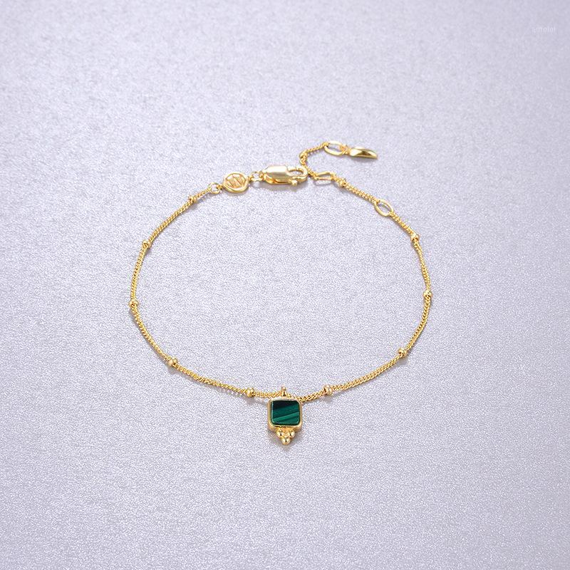 

CMajor Sterling Silver Gold Plated Fine Jewelry Fashion Elegant Delicate Temperament Natural Malachite Chain Bracelet for Women1