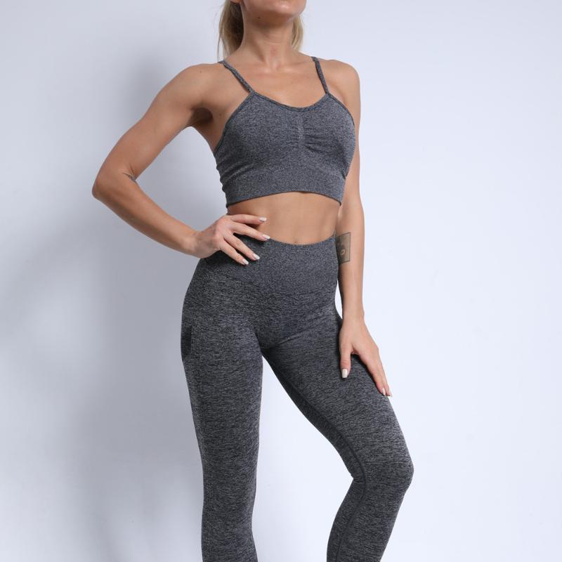 

Seamless Workout Set Gym Clothing Quick Dry Sleeveless Padded Sports Bra High Waist Compression Pants Women Sport Suit 2pc Set, Yellow