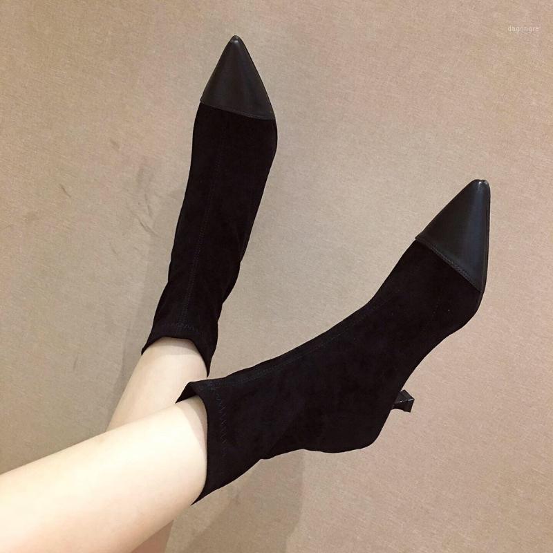 

LEOPARD LAND 2020 New Women's Shoes Pointed High Heel Suede Short Boots Slim Women's Boots CWF-wm180-11, Black