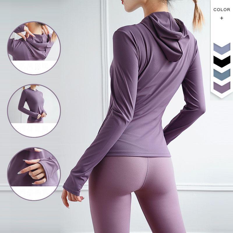 

Autumn Winter Hooded Fitness Top Women' Slimming Sports Long-Sleeve Shirt Yoga Wear Gym Jacket Workout Clothes1, Purple