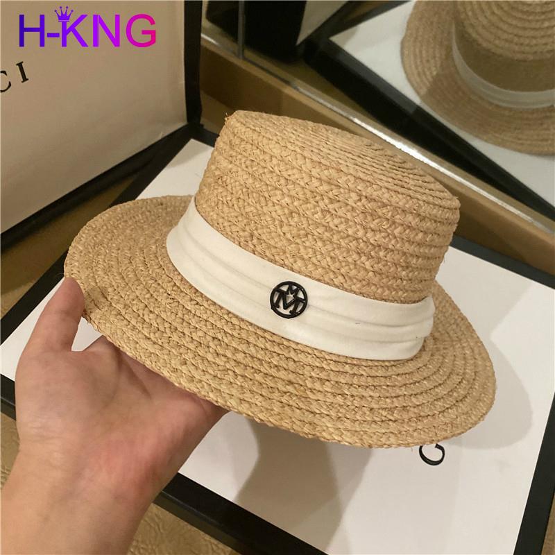 

Wide Brim Hats Elegant Boater Hat Summer Raffia Women Straw Sun Flat Fedoras With Interchangeable Colored Bands, White