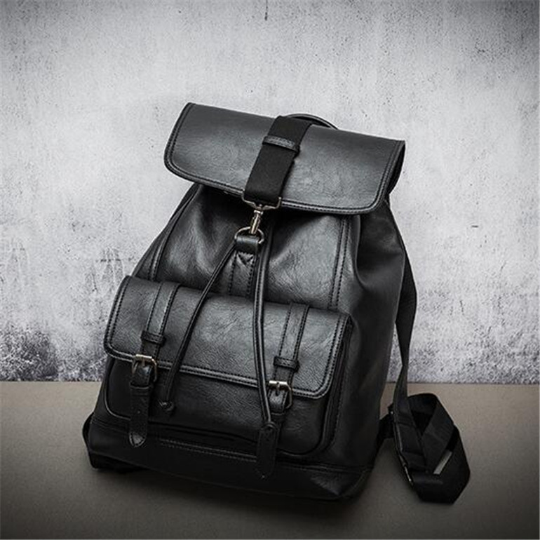 

wholesale brand fashion leather backpack bag student bags of large capacity wind all-match simple computer handbag leathers comfort Backpacks, Black