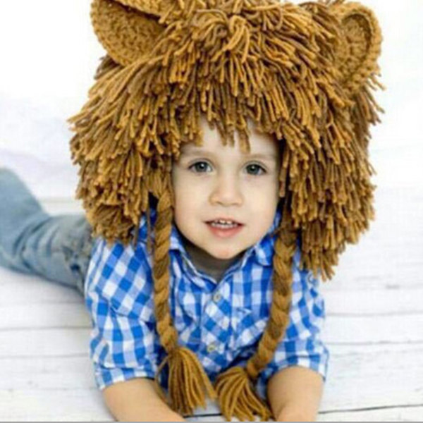 

Winter baby boy girls warm cartoon lion Knitted hats Hip hop funny headwear baby toddler headdress, 1#