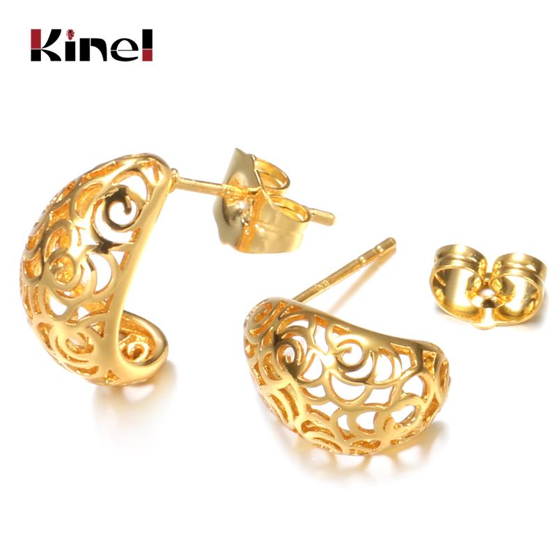 

Kinel Hot Ethnic Wedding Earrings For Women 585 Gold Antique Pattern Stud Earrings Party Fashion Exquisite Boho Jewelry