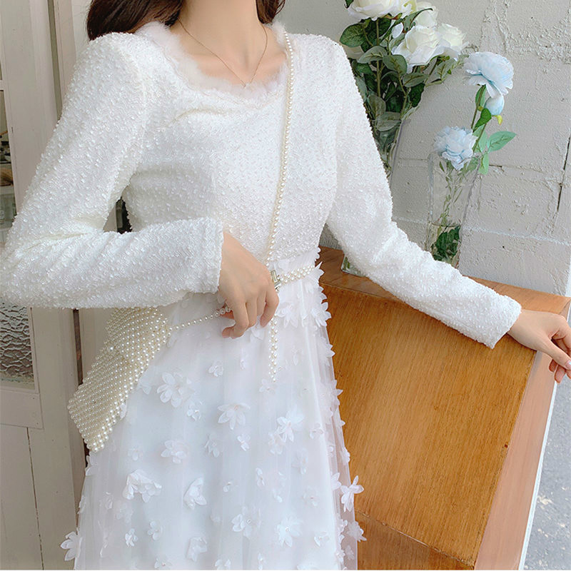 

New Wihte Fairy Spring Elegant Party Midi Casual Patchwork Lace Japanese Kawaii Korean Women 2021 N5y4, White