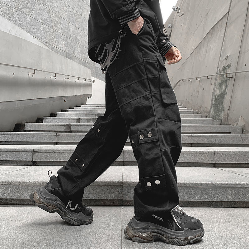 

New Men's Casual Loose 2021 Fashion Man Straight Pants Korean Streetwear Trousers Male Clothing Hip Hop 97ou, Black