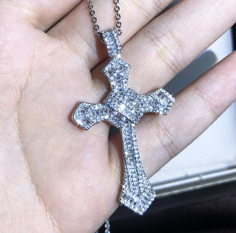 

Hip Hop Brilliant Women Men Cross simulate diamond Necklace Pendant Chain Christian 2020 Fine Body Jewelry Punk Brithday Christmas Gift