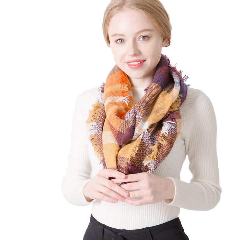 

Quick sale Amazon autumn and winter hot box Bib imitation cashmere colorful Plaid Scarf Bib manufacturer wholesale