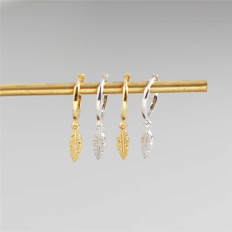 

Februaryfrost Brand Designer 100% 925 Sterling Silver Feather Pendant Stud Earrings for Women Fashion Designer Women's Simple Earrings