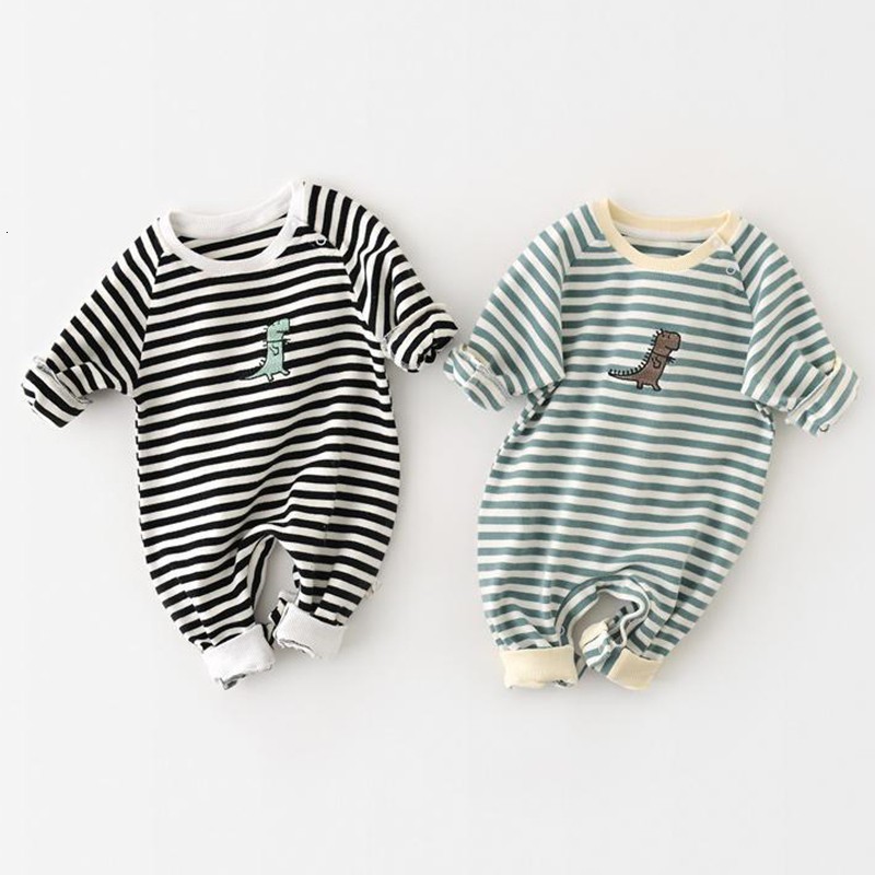 

New 2021 Newborn Spring Autumn Cotton Clothing Striped Baby Romper Boys Dinosaur Costumes Toddler Girls Jumpsuit Ecb5, 11004black
