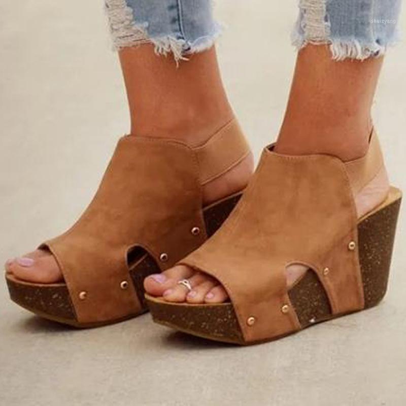 

Slope Fish Mouth Sandals Ladies Summer Sandals Comfortable Thick-soled Basic Style Wild Zapatos De Mujer1, Brown