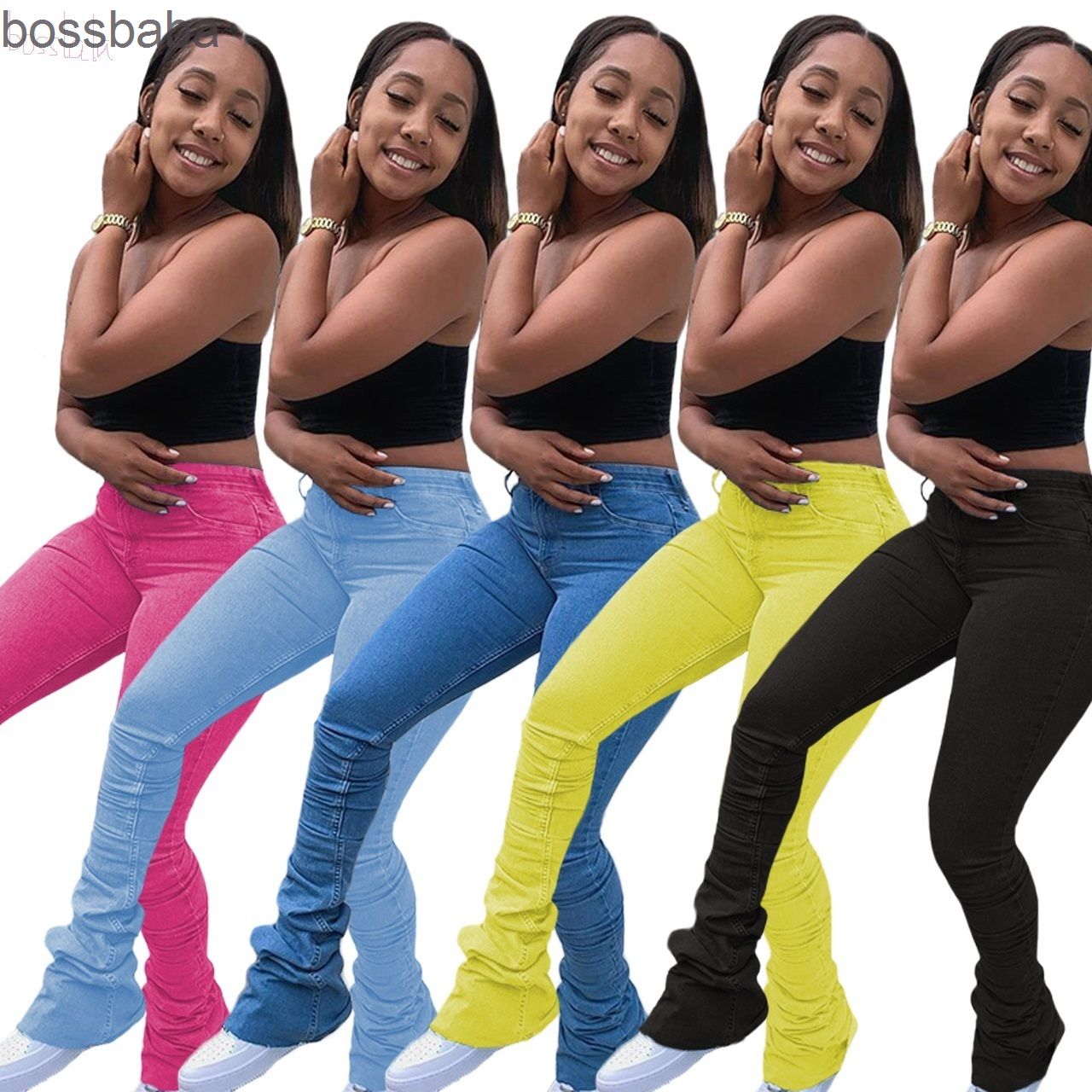 

Women Washed Versatile Jeans stacked Pants Designer Sports Casual Stacked Trousers Stack With Pockets New Fashion Pants, Yellow