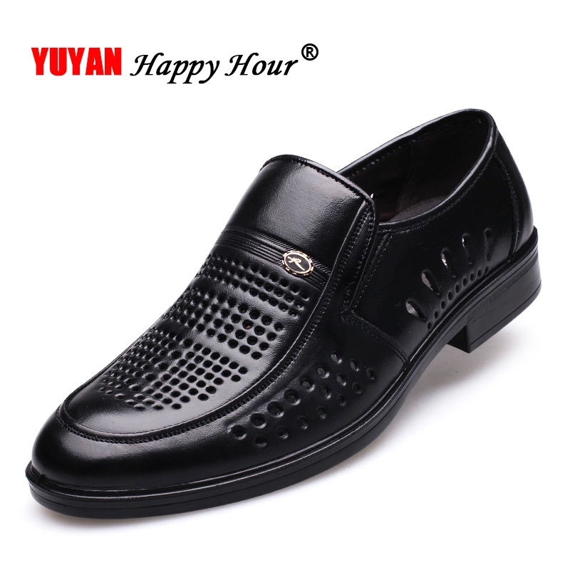 

Genuine Leather Shoes Men Sandals New Summer Casual Mens Business Holes Shoes Cow Leather Male Black Brogues Footwear A1296 #6J0G