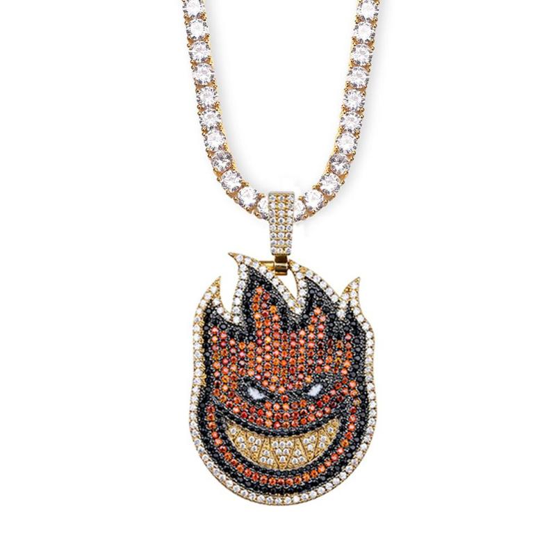 

Spitfire Pendant Necklace Iced Out Chain Gold Color With Tennis Chain With Cubic Zircon Men's Hip hop Rock Jewelry Bling Bling