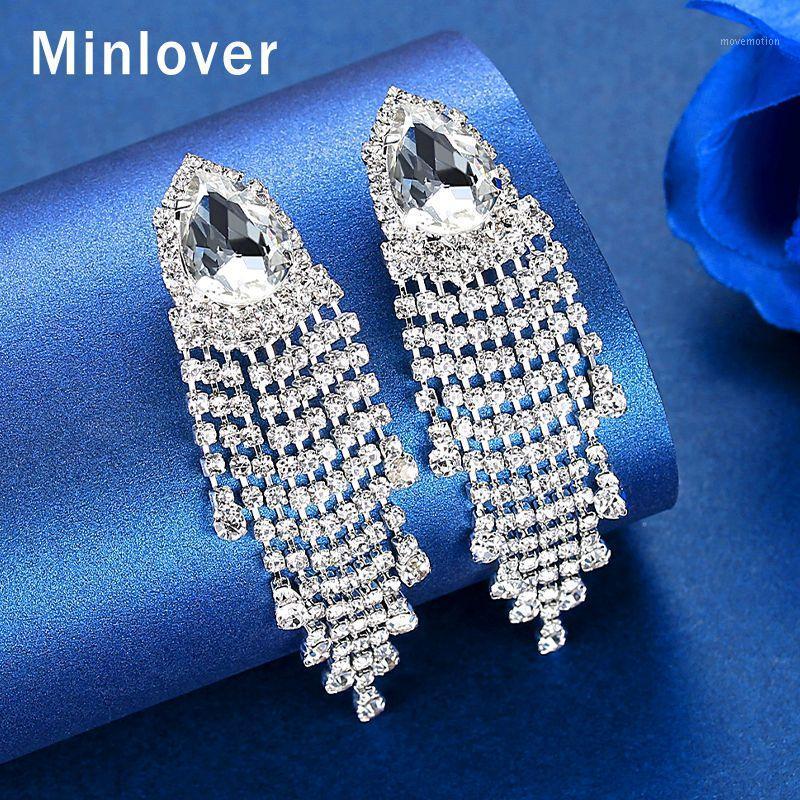 

Minlover Silver Color Rhinestone Drop Earrings for Women Teardrop Crystal Bridal Tassel Wedding Dangle Earrings Jewelry MEH16361