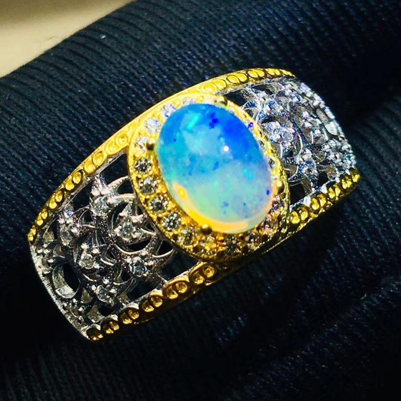 

Cluster Rings Natural Real White Opal Ring 5*7mm 0.5ct Gemstone 925 Sterling Silver Fine Jewelry J212289, Golden;silver