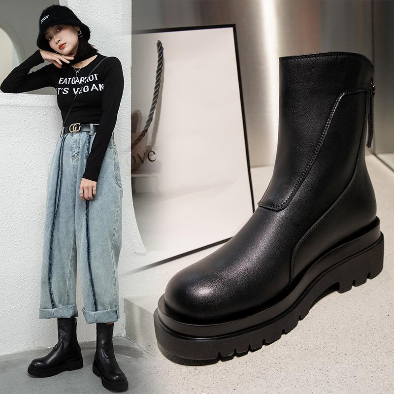

Hot Women's Short Boots Fashion Winter Round Head Boots Woman Cross-tied Ankle for Women Zipper Ladies Shoes Basic, Black