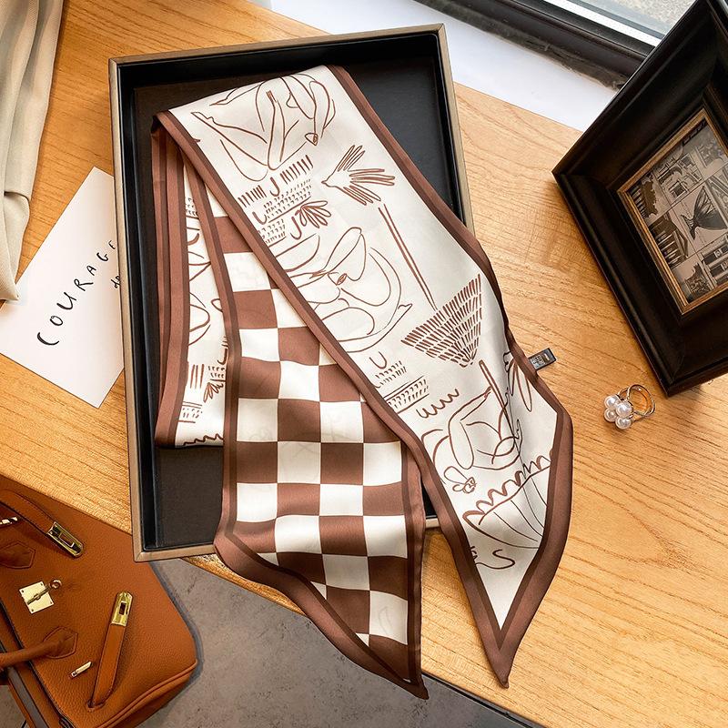 

Scarves Silk Skinny Scarf Women Letter PrinNeck Tie Headband Ladies Wraps Neckerchief Fashion Hair Band Female Foulard