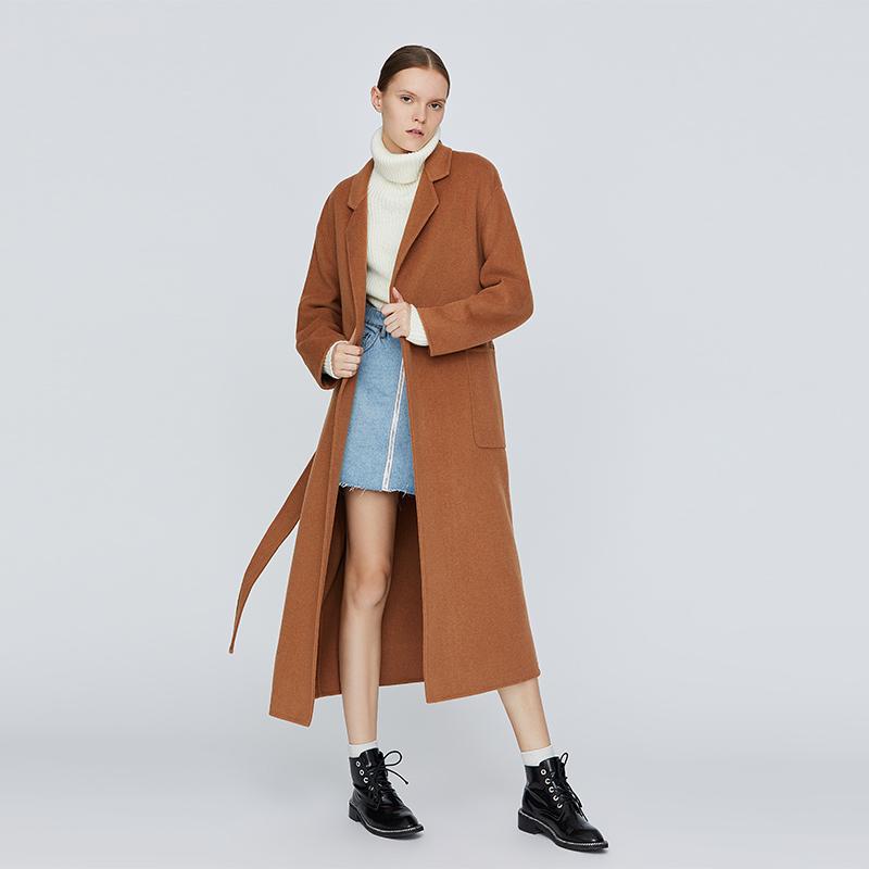

Toyouth Loose Warm Wool Blends Long Winter Coat Turn-down Collar Adjustable Belt Wool Coats Women Office Work Wear legant Coat, Camel