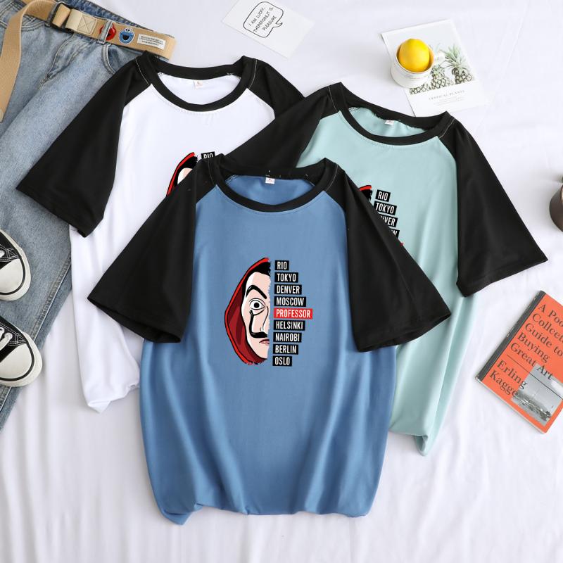 

Men's T-Shirts Men T-Shirt Harajuku Summer Casual Funny Cartoon Print Loose Tee Shirt Homme Contrast Color Patchwork Short Sleeve Top T, White;black