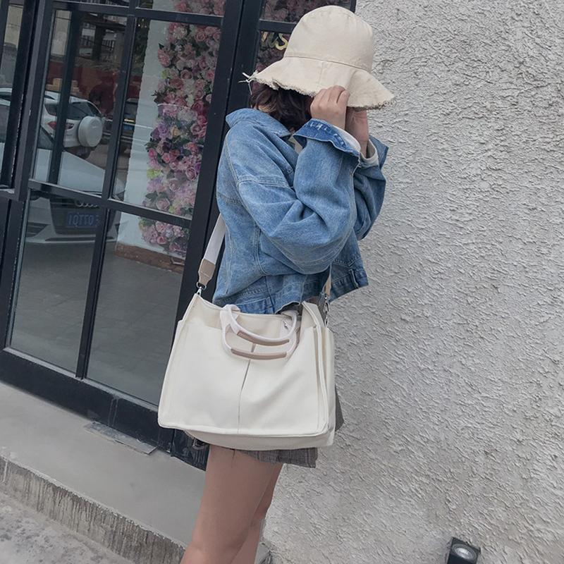 

Canvas Bag Female Korean Ins Simple All-match Multi-Pockets Handbag Messenger Large Capacity Shoulder Bag Female Big, White