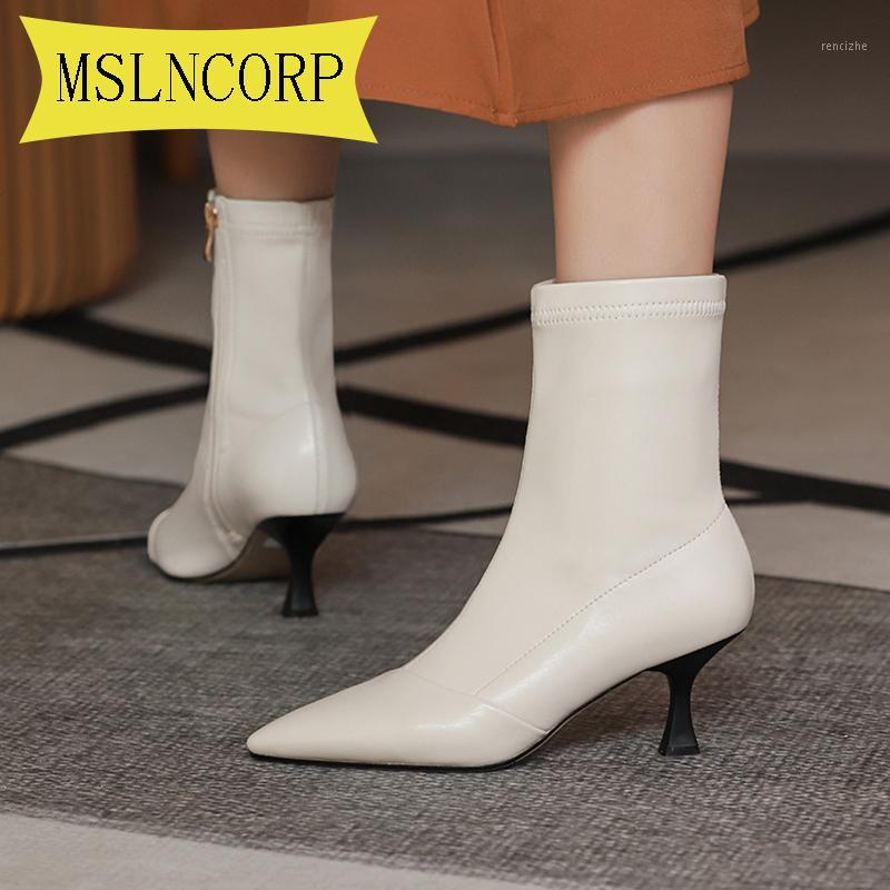 

Plus Size 34-46 Women Shoes 2020 Spring Autumn Leather Female Short Boots Women Booties British Retro Trend Naked Boots1, Beige