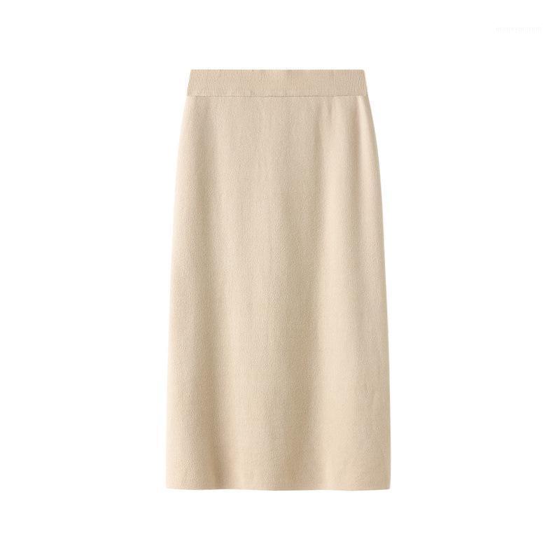 

2020 Autumn & Winter New High Waist Slim Stretch Simple Solid Knitted Skirt Elastic Waist Women Woolen Long Skirt Free Shipping1, Black