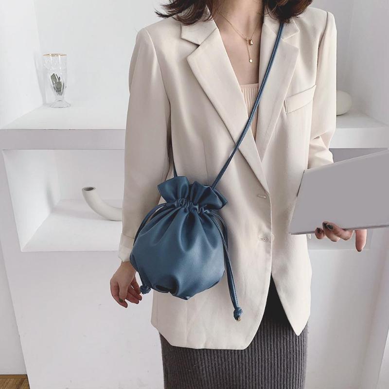 

Hot Sale Handbags Multi-function Portable Retro Drawstring Crossbody Bags Solid Color Women PU Leather Shoulder Handbags, Black