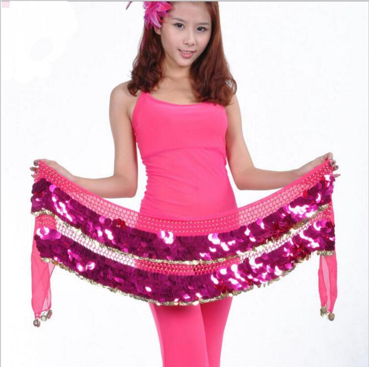 

New Popular Hot Selling Dancing Coin Chain Sequin Belly Dance Hip Skirt Scarf Wrap Belt Waistband, Black