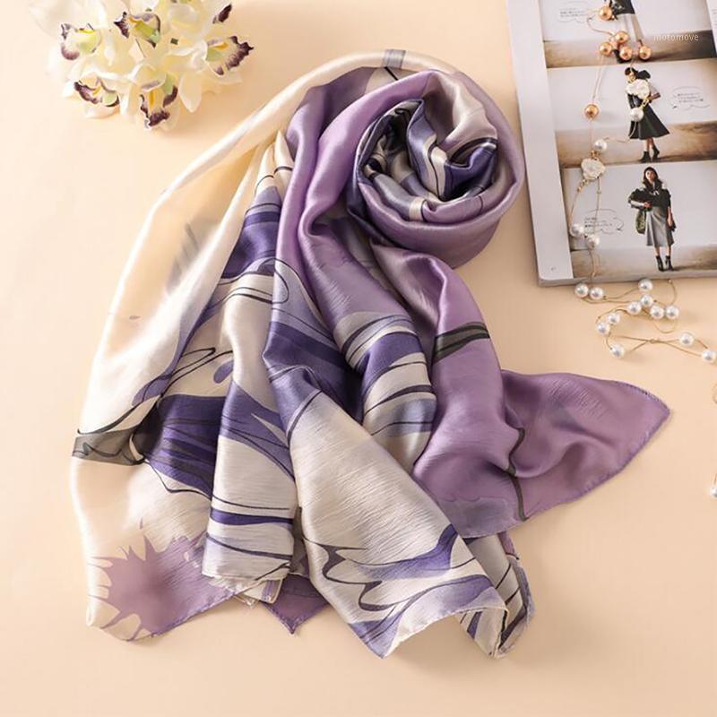 

Women Silk Scarf Big Flower Print Purple Beach Shawl Luxury Silk Scarves Wrap Shawl Scarves Female Women's Scarf 180*90cm1