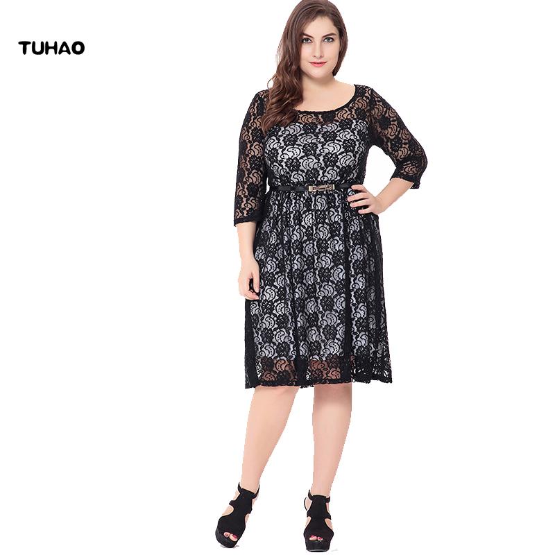 

Summer Plus Size 5XL 6XL black Lace Dress Hollow Out High Waist Dresses Femme Vestidos women's clothing of large sizes SQ05