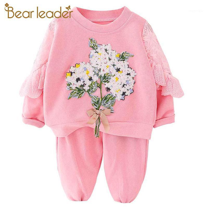 

Bear Leader Girls Autumn Long Sleeve Clothing Sets Lace Patchwork Sleeve Floral Embroidery and Solid Pants Girls Casual Suits1, Ah885purple