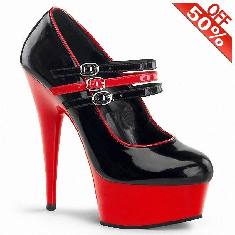 

6 inch red bottom high heels vestidos de fiesta de noc women shoes 15cm thick buckle patchwork sexy crossdressers shoes Gothic1, Black