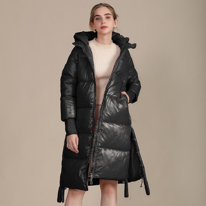 

Women Winter Black Jacket 2021 Plus Size Loose Fit Thick Long Hooded Coat Warm Cotton Padded Side Split with Hide Buttons Zipper