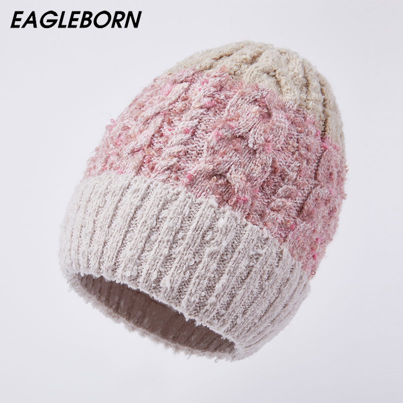 

New Beanie Women Hat Skullies Stitching Fashionable Girl Hat Color Bonnets Girls Winter Hats for Women Light Color Knitted