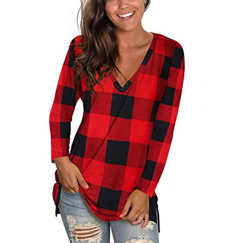

Woman Tshirts Graphic T Shirts Womens Tshirts Long Sleeve Tops V Neck Loose Fit Casual Fall Clothes Plaid T Shirts Ropa Mujer, Gn