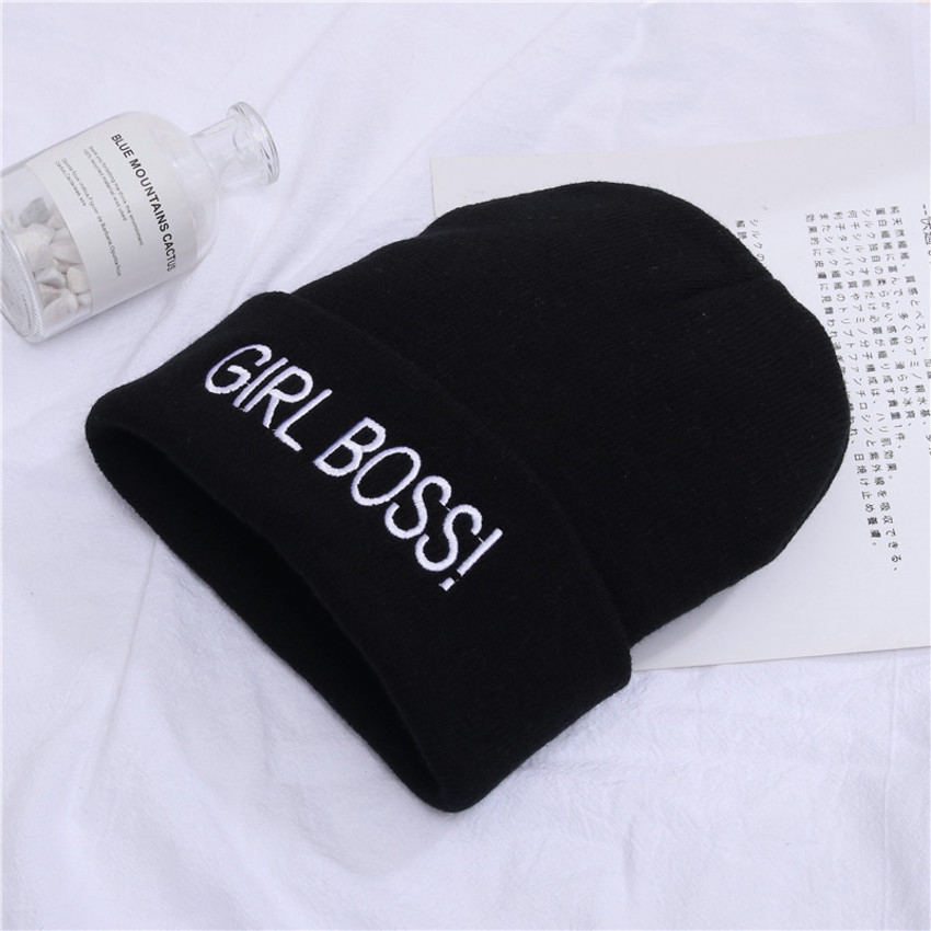 

New Men's and Women's Winter Hats Girl Boss Embroidered Knitted Wool Beanie Hat J5OL