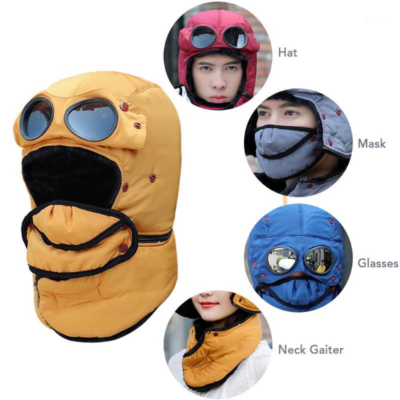

Windproof Winter Warm Cotton Hat Ushanka Bomber Cap with Face Mask Glasses Neck Gaiter for Men Women Hiking Skiing Snowboarding1, Black