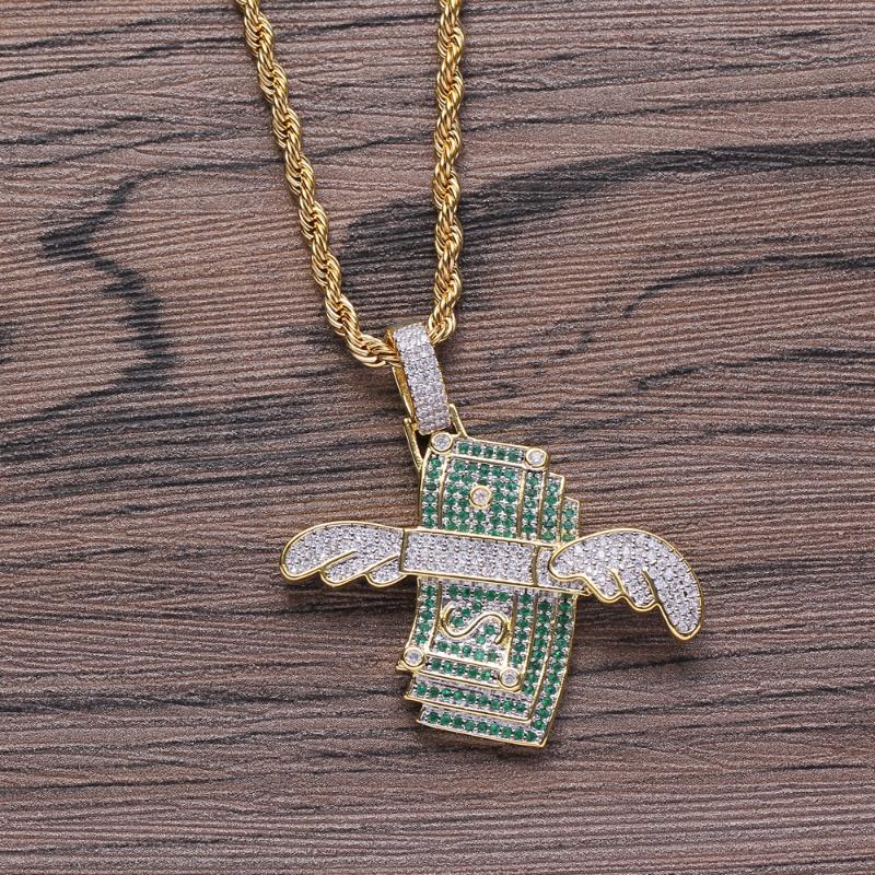 

Bling bling Hip Hop Flying US dollar Pendant Copper Micro pave with CZ stones Necklace Jewelry for men and women CN202