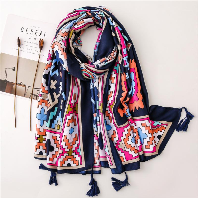 

Autumn and winter cotton and linen scarf women sunscreen silk Scarves fashion colour print shawl summer Ethnic style beach towel1