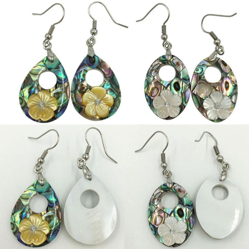 

Free Shipping Beautiful Black New Zealand Abalone Shell Flower Beads Earring PWB728