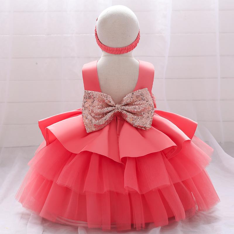

Girl's Dresses 2022 Send Headband Baby Girls Dress Flowers Formal Evening Prom Gown Elegant Big Bow Flower L1966XZ, Red;yellow