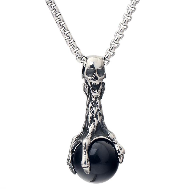 

Pendant Necklaces Pendants Stainless Steel Fashion Skull Claw Stone Necklace With Black